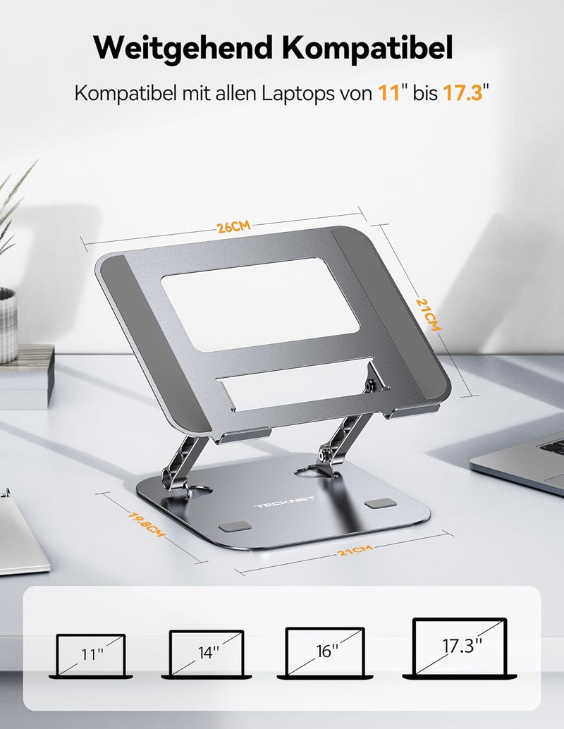 TECKNET Laptop Ständer Höhenverstellbarer, Ergonomischer Faltbarer Tragbarer Belüfteter Laptop Halte