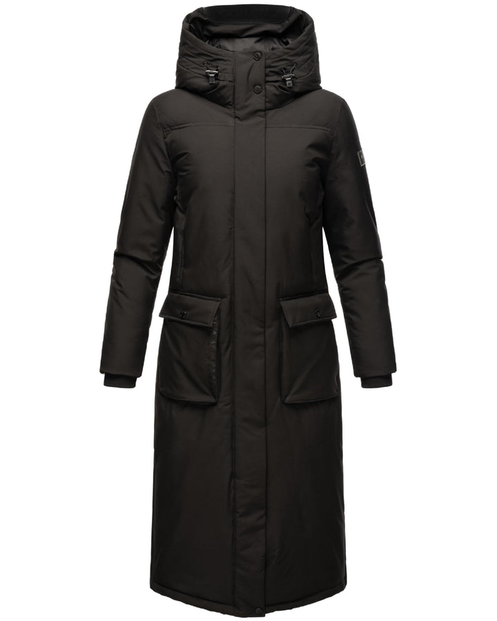 Navahoo Damen Wintermantel Warmer Mantel extralang mit Kapuze Wolkenfrost XIV XS-XXL XL Schwarz, XL