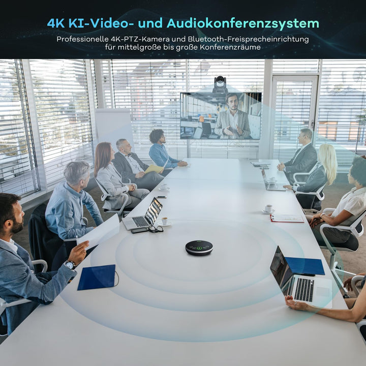 TONGVEO 4K KI-Auto-Tracking PTZ-Konferenzkamera mit Bluetooth-Speakerphone & Mikrofon, 20-Fach optis