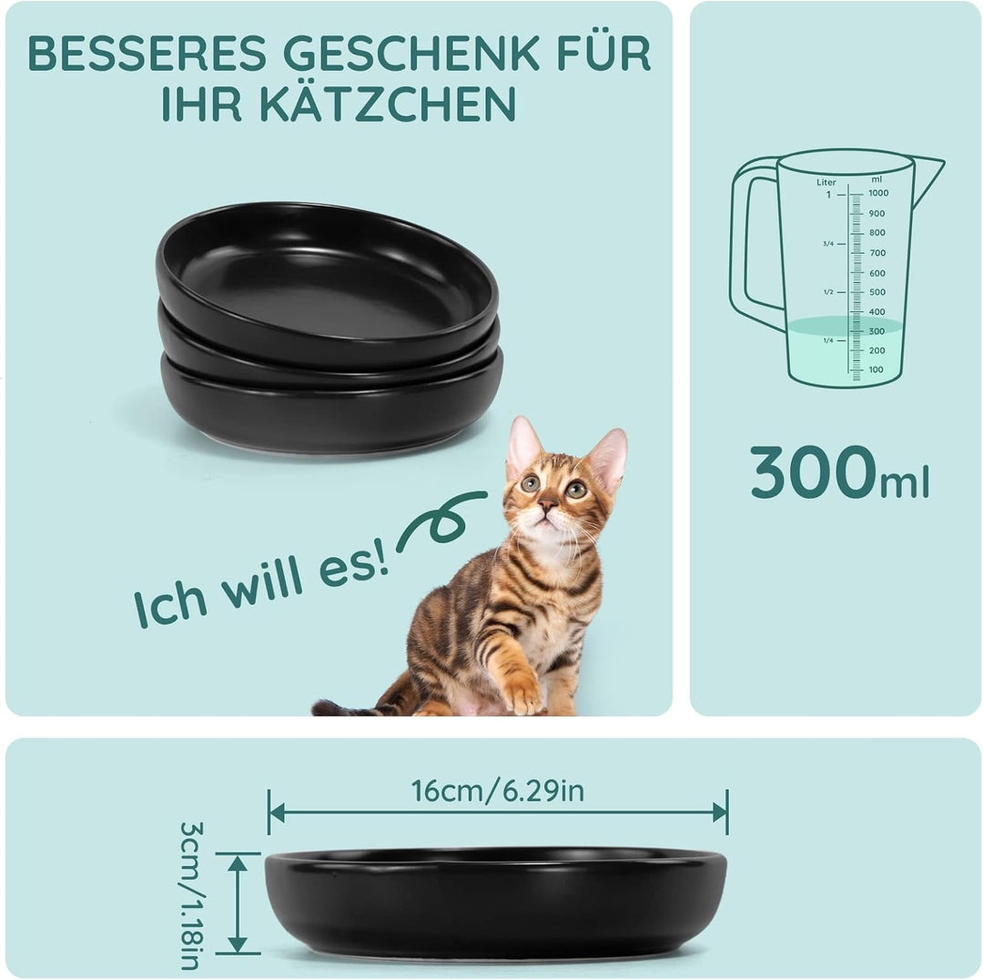 SPUNKYJUNKY Katzennäpfe 3 Stück Futternäpfe Keramik Fressnapf für Katzen (Schwarz) Schwarz Round (30