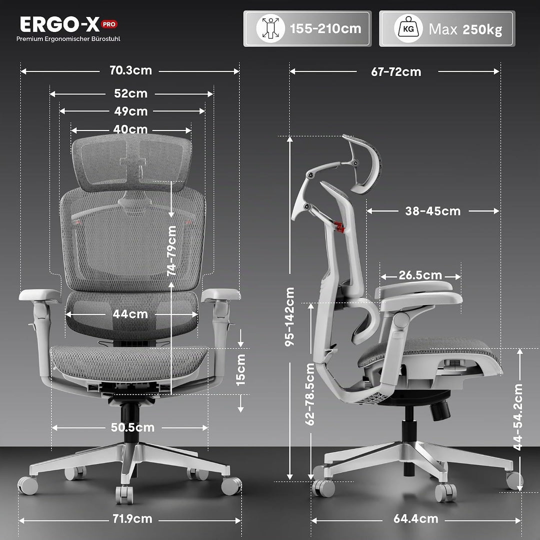 FLEXISPOT ErgoX Pro Ergonomischer Bürostuhl mit 12-stufiger Höhenverstellung, Schreibtischstuhl mit