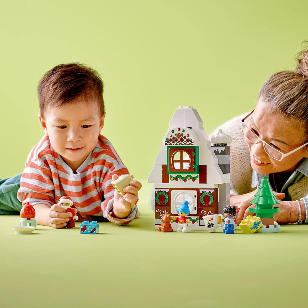 LEGO 10976 DUPLO Lebkuchenhaus mit Weihnachtsmann Figur, Weihnachtshaus-Spielzeug, Geschenk für Klei
