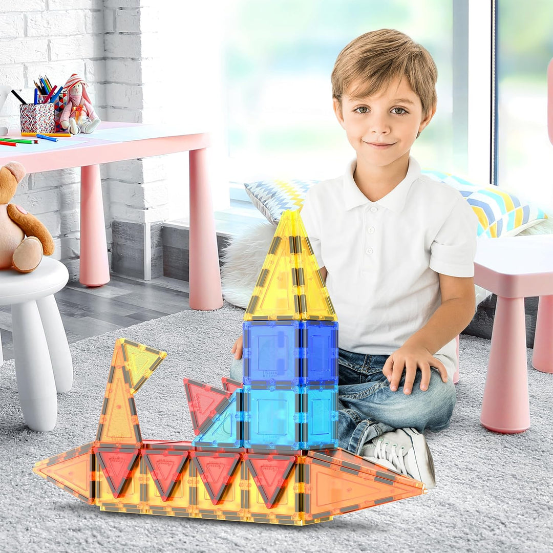 PicassoTiles Magnetic Tiles 60pcs Kids Toys Classroom Sensory Toy for Toddlers STEM Learning Buildin