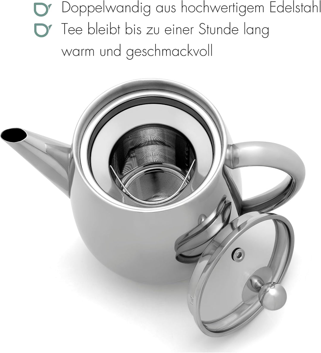 Bredemeijer Edelstahl Teekanne Duet Eva (1.1 Liter) – mit Teesieb & Edelstahlfilter in Einem, hitzeb