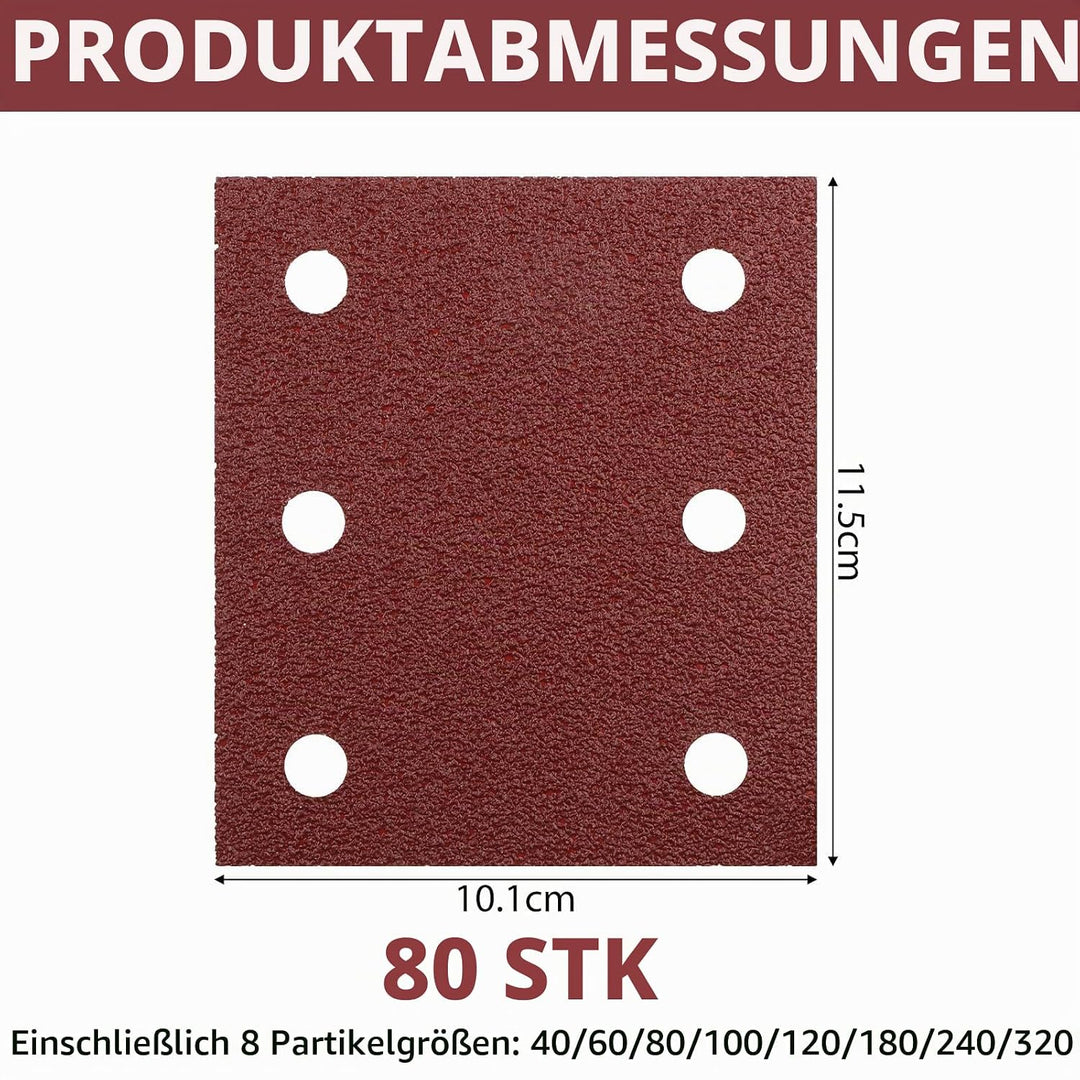 80Stück 115x101mm Schleifpapier Klettscheiben Kit Klettschleifpapier 115x101mm MIX, 115x101mm MIX