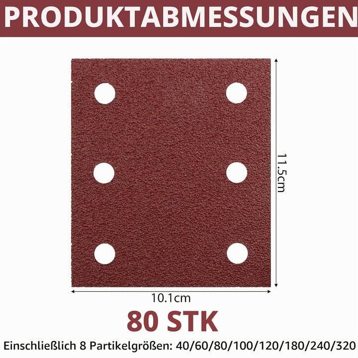 80Stück 115x101mm Schleifpapier Klettscheiben Kit Klettschleifpapier 115x101mm MIX, 115x101mm MIX