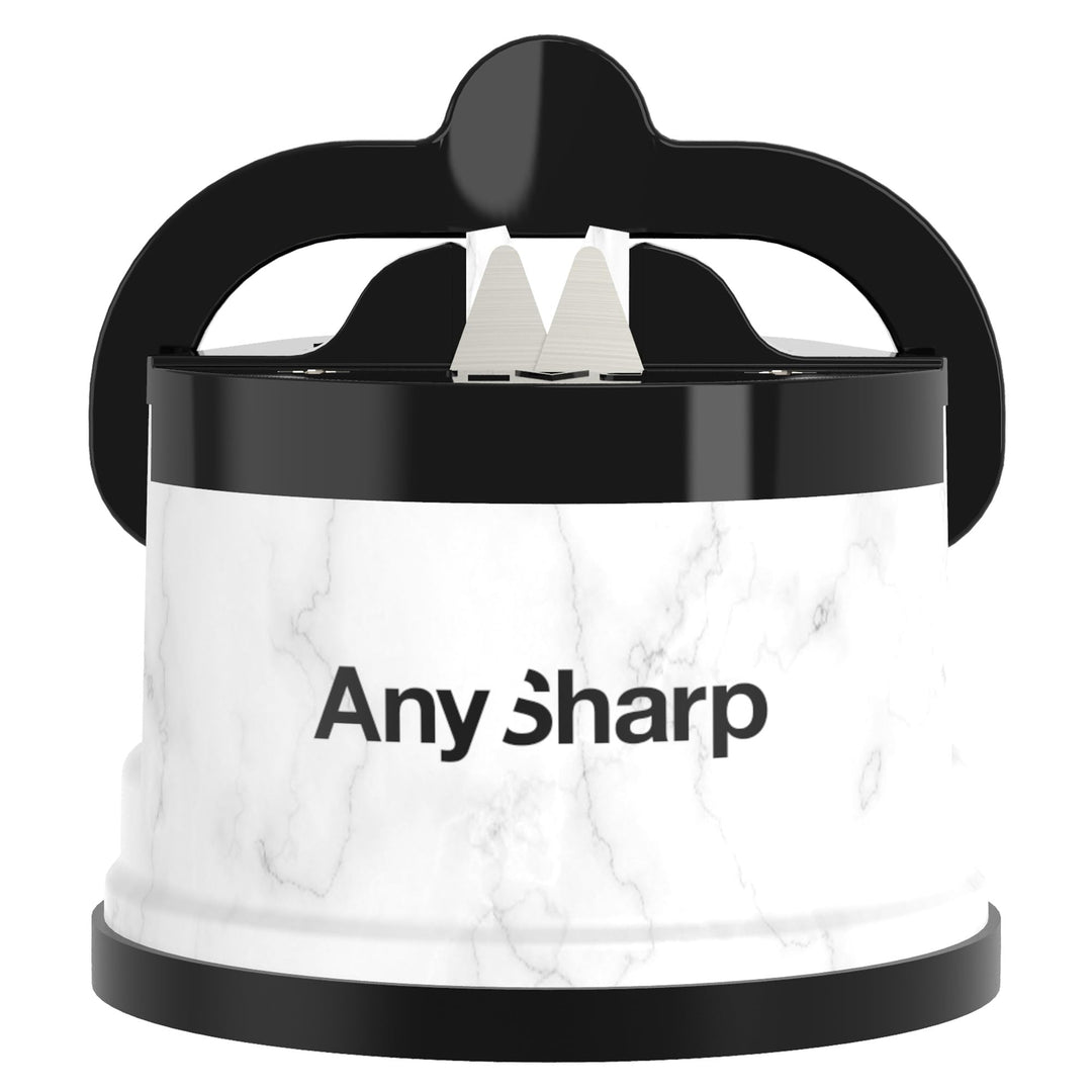 AnySharp Messerschärfer, Freihändige Sicherheit, PowerGrip Saugnapf, Sicheres Schärfen aller Küchenm