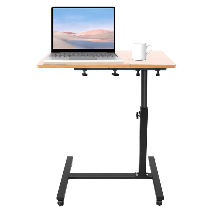 Laptoptisch höhenverstellbar, Beistelltisch mit Rollen, Laptopständer Holz, drehbar, Tisch für Bettl