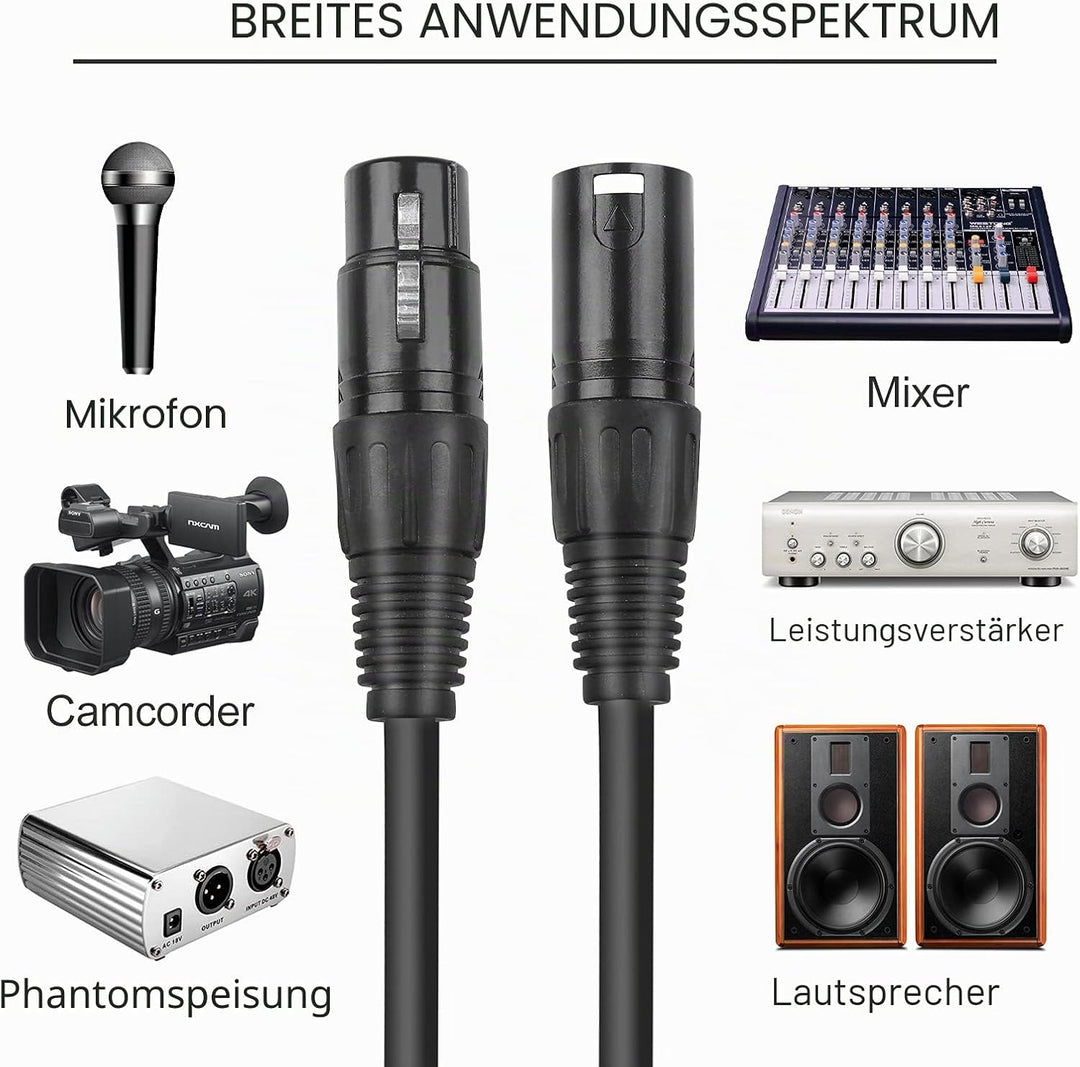 DMX Kabel 3m, 10ft XLR Kabel for Stage Light or Microphone, DMX Kabel 3 Polig With Male to Female Co