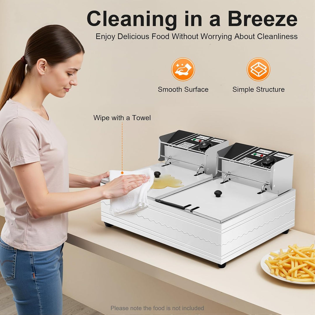 Friteuse Öl 2 x 6L Doppel Fritteuse mit 60-200℃ Einstellbare Temperatur 5000W Edelstahl Friteuses mi