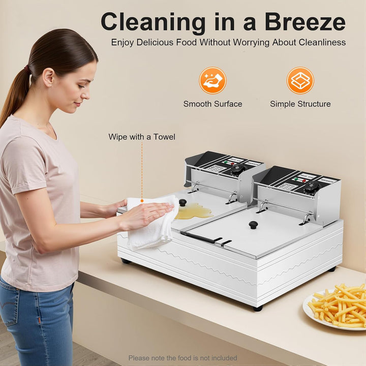 Friteuse Öl 2 x 6L Doppel Fritteuse mit 60-200℃ Einstellbare Temperatur 5000W Edelstahl Friteuses mi