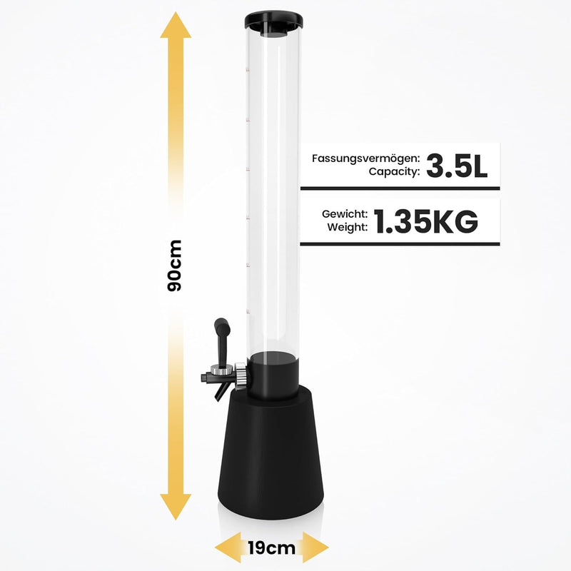 Jago® Biersäule mit Zapfhahn - 3.5L Volumen, 90cm hoch, Füllstandsanzeige, mit Ständer, BPA-frei, LF