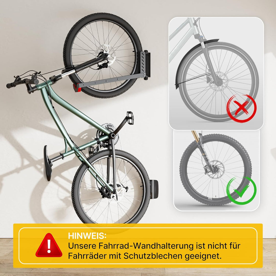 monTEK Schwenkbare Fahrrad Wandhalterung, Fahrradhalterung Wand ohne schweres Heben, platzsparender
