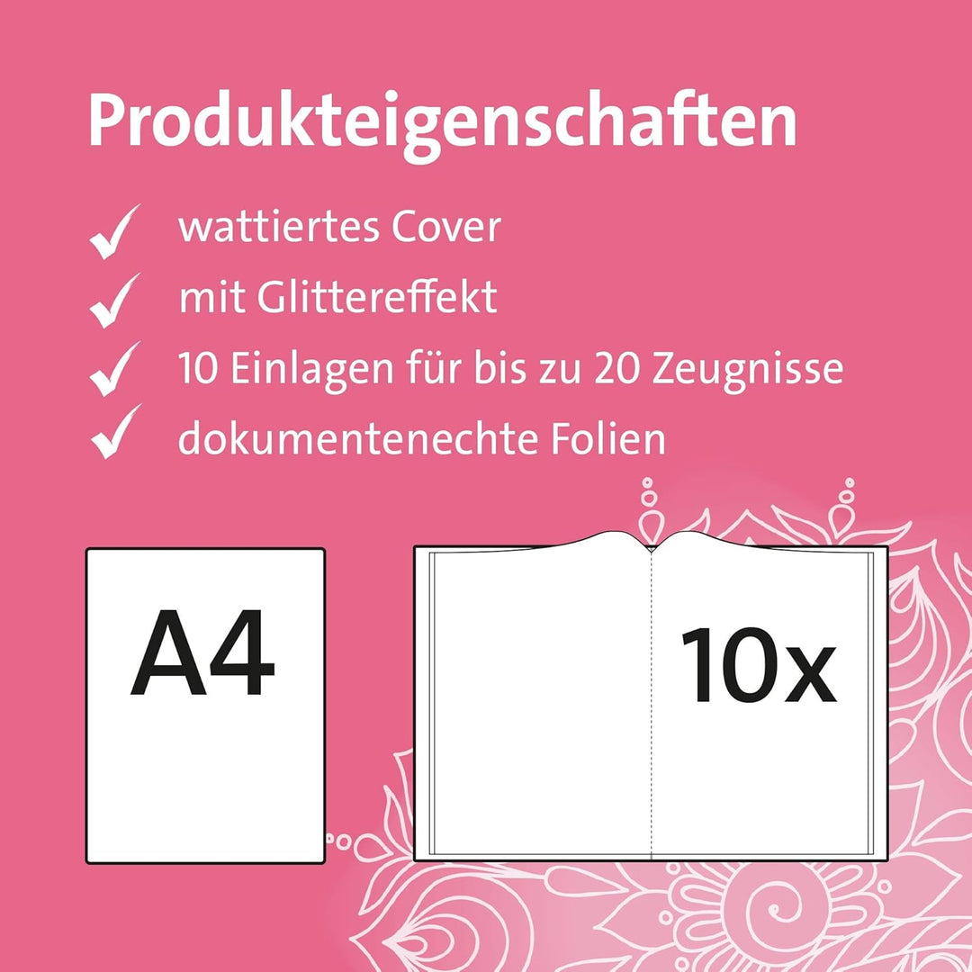 ROTH Zeugnismappe Delfin mit Glitzereffekt - mit 10 A4 Klarsichthüllen, dokumentenecht - Dokumentenm