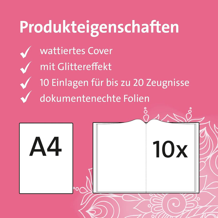 ROTH Zeugnismappe Delfin mit Glitzereffekt - mit 10 A4 Klarsichthüllen, dokumentenecht - Dokumentenm