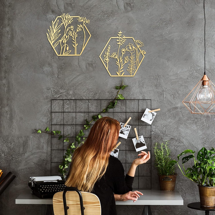 3 Stück goldene Metallblumen-Wanddekoration, minimalistisch, florales Wandbehang, Dekoration, Metall