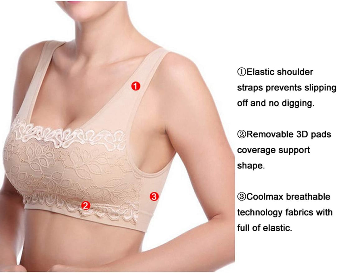 Litthing Damen Atmungsaktiver und bequemer BH mit Spitzenbüstenhalter für Sport,Yoga,Fitness,Trainin