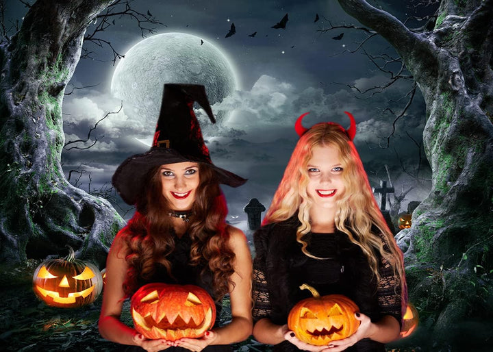 AIIKES 8x6FT Halloween Horror Nacht Fotografie Hintergrund Horror Nacht Hintergrund Kürbislaterne Hi