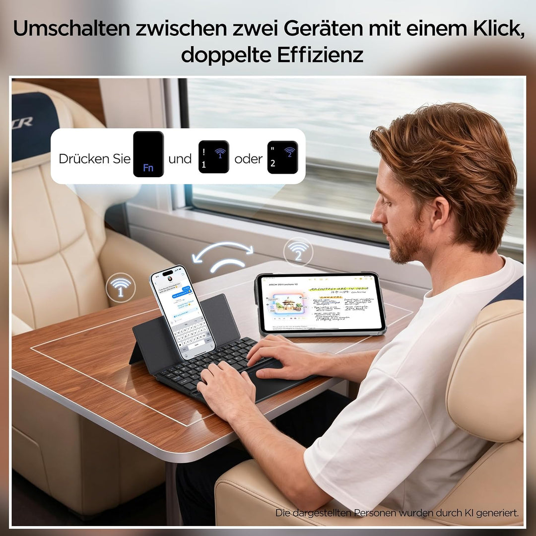 CACOE Mini Bluetooth Tastatur Mit Touchpad für Handy, Ultraflache Tragbare, Faltbare, Dual-Channel Q