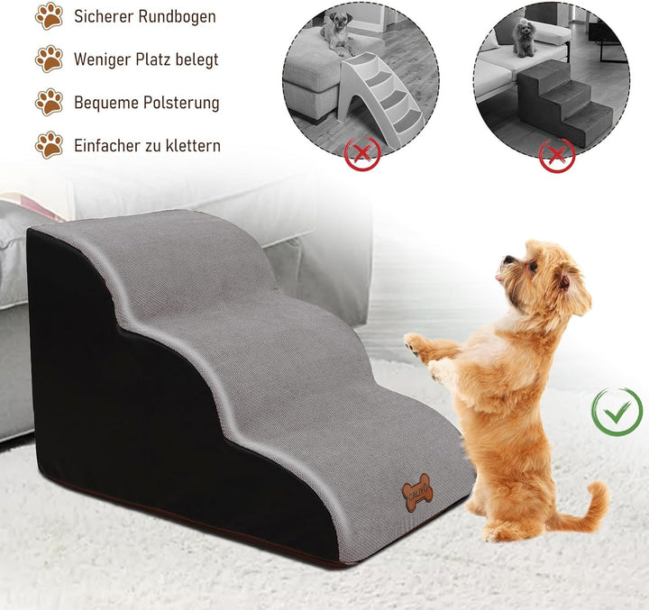CALIYO Hundetreppe 3 Stufen, Hundetreppe für Kleine Hunde, Katzentreppe 40 cm hoch, Haustiertreppe m