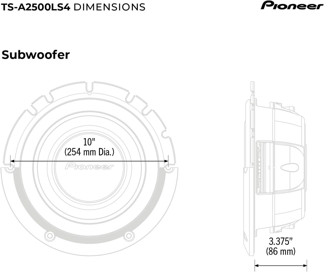 Pioneer TS-A2500LS4 Passiv Subwoofer, leistungsstarker Subwoofer mit 1200 W Maximalleistung, 25 cm,