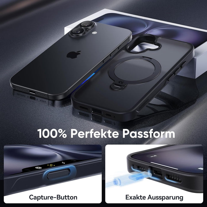 CASEKOO 360° MagicStand (Pro-Version) für iPhone 16 Hülle für MagSafe [Unsichtbarer Ständer] [Militä