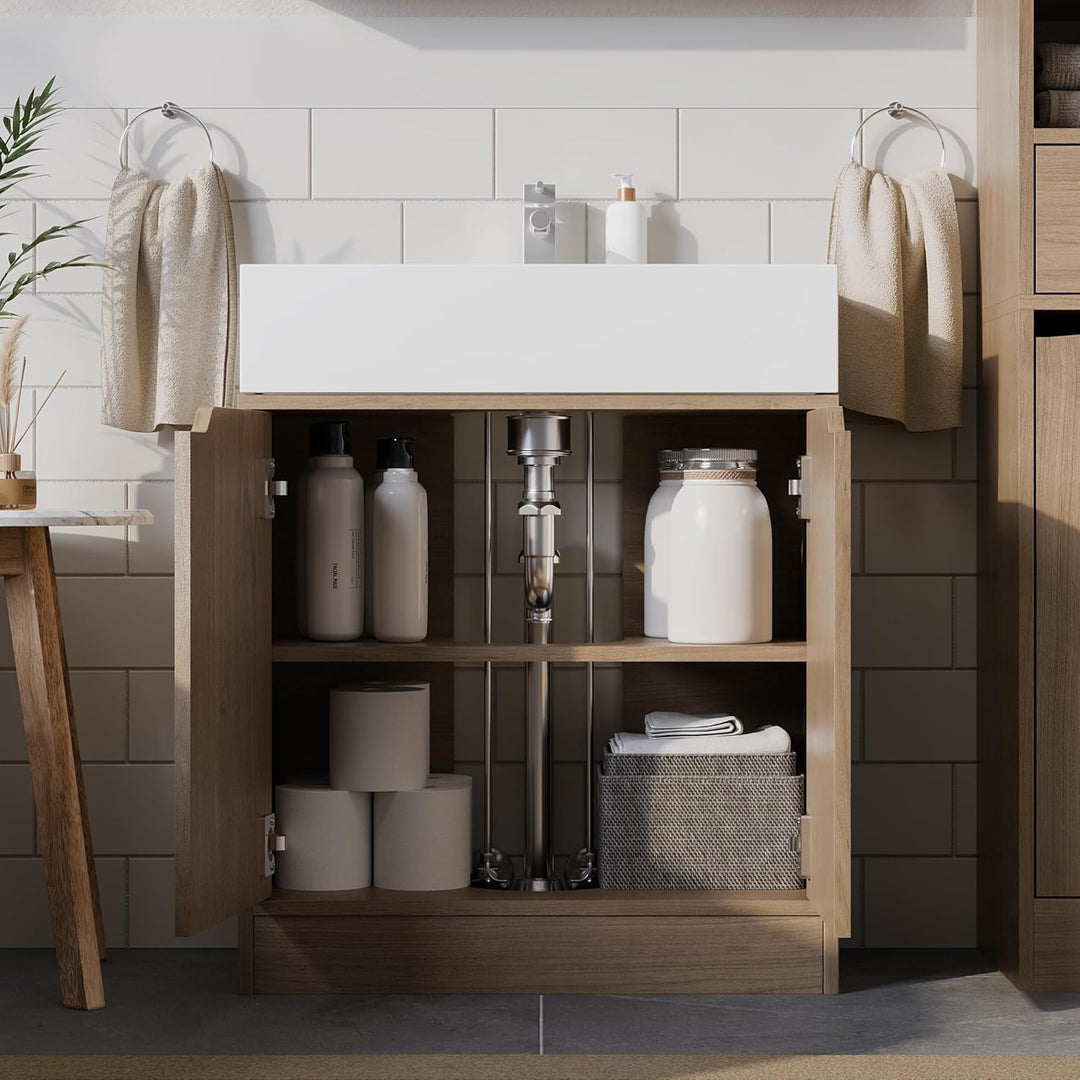 URBNLIVING Waschbeckenunterschrank für das Badezimmer, mit Standfuss, Eiche, Eiche