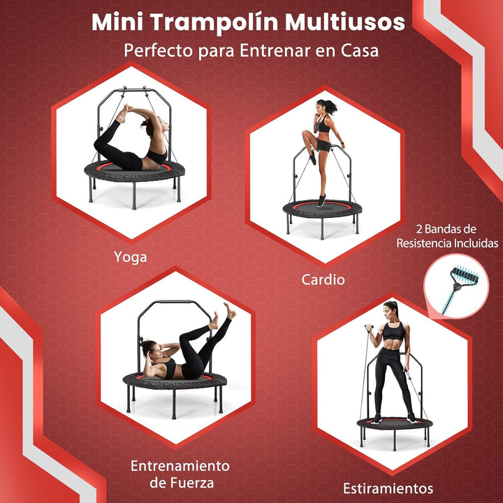 GYMAX Fitness Trampolin φ101cm, leise faltbares Mini Trampolin bis zu 150 kg Belastbar, Gartentrampo