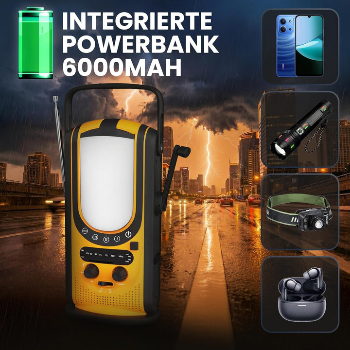 Extralnik Notfallradio AM/FM, Solar & Kurbelradio mit Powerbank 6000mAh, 6 Ladearten, USB C, Taschen
