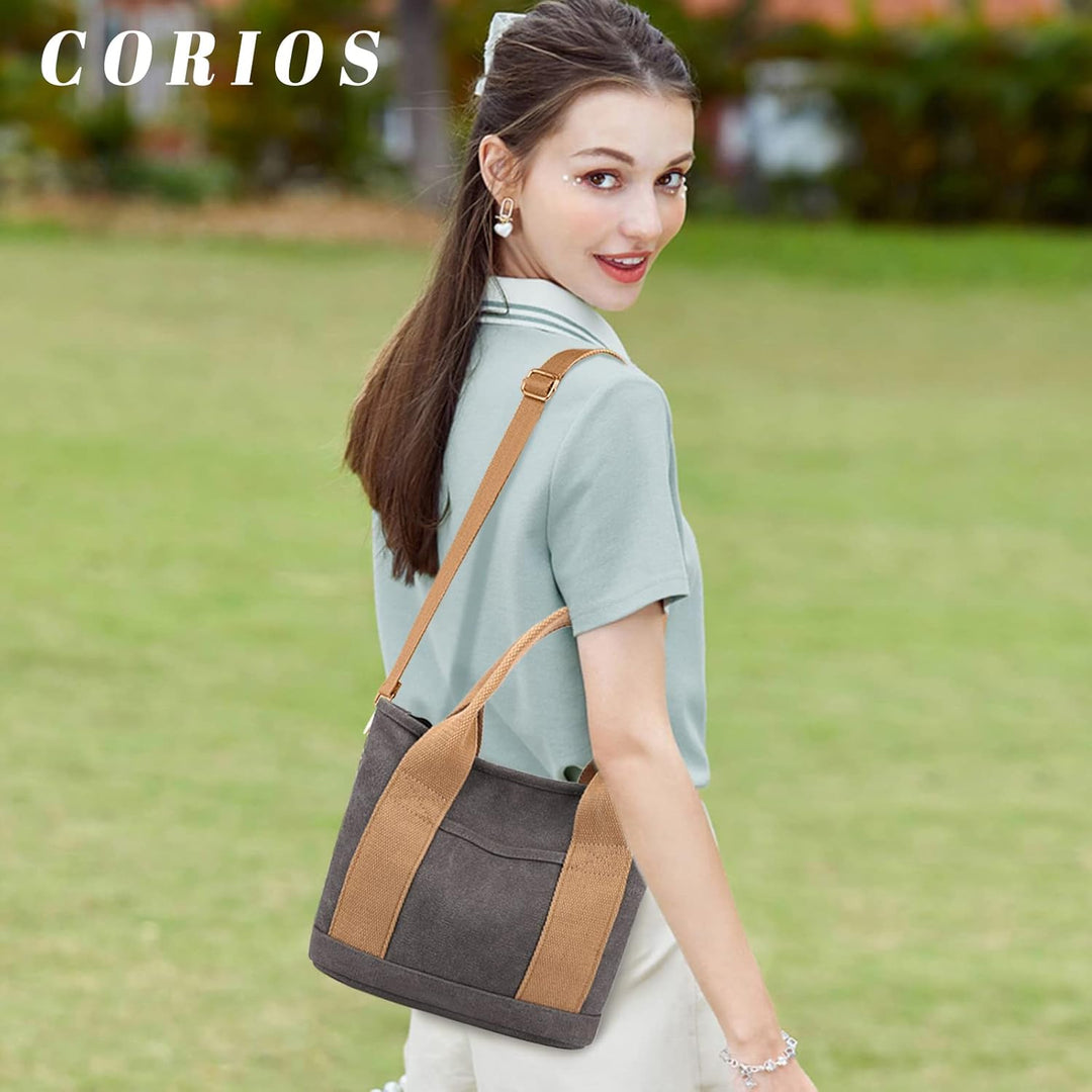 CORIOS Damen Umhängetasche Canvas Handtasche Schultertasche Kleine Kapazität Henkeltaschen Casual Tr