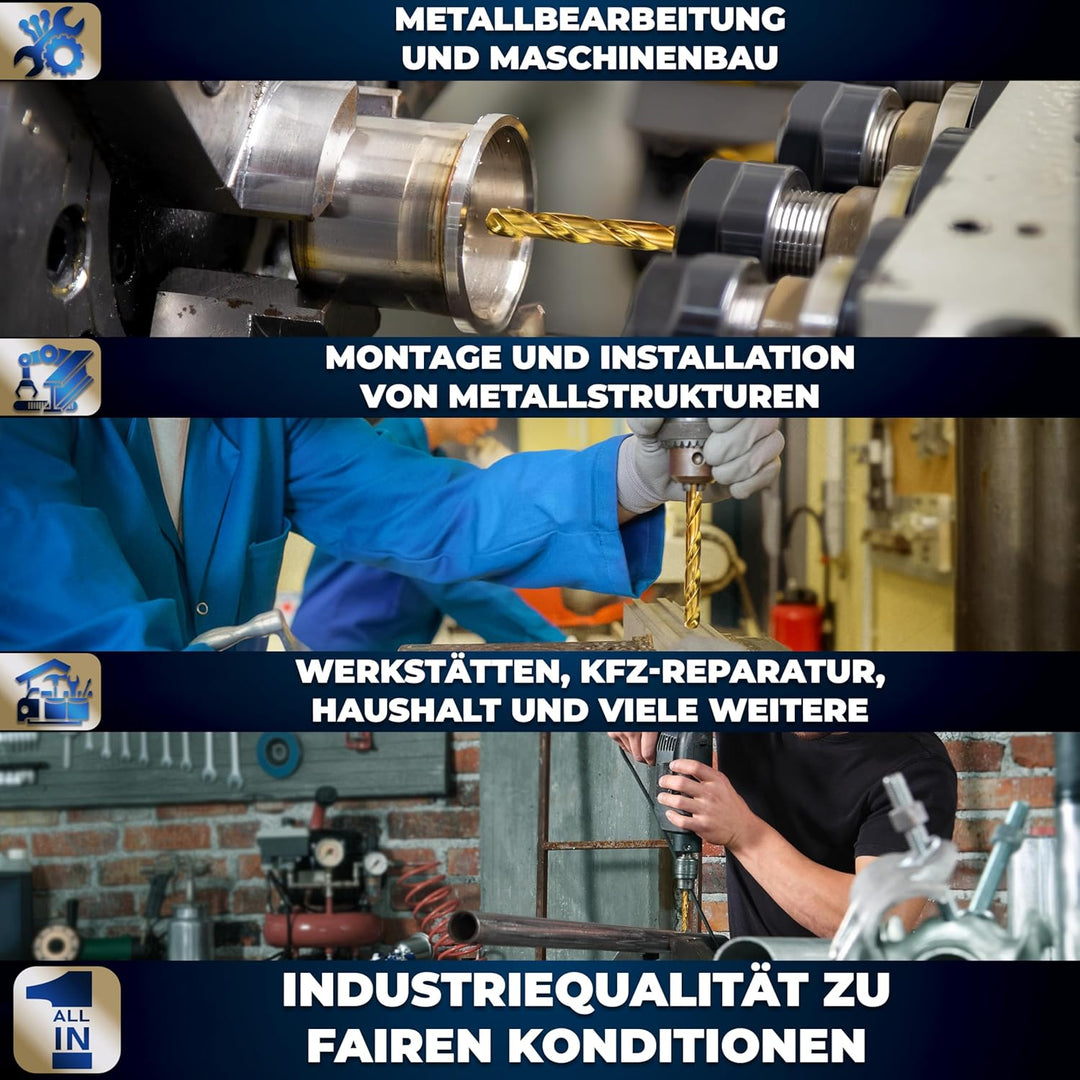 S&R Metallbohrer Set 19 Stk 1,0-10 mm in Industrie-Qualität, HSS-G TITANIUM Stahlbohrer, extra hohe