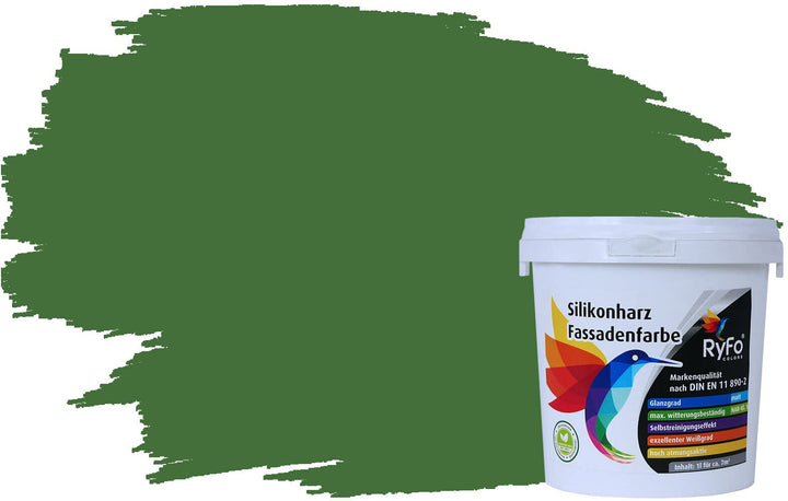 RyFo Colors Silikonharz Fassadenfarbe Lotuseffekt Trend Powergrün 1l - bunte Fassadenfarbe, weitere