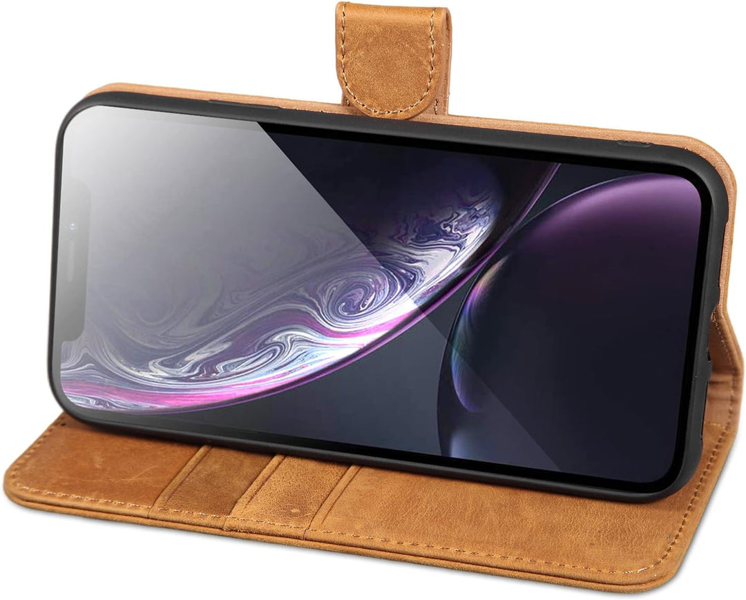 LENSUN Echtleder Hülle für iPhone XR, Handyhülle [Echtes Leder][Magnetverschluss][RFID Schutz] Handy