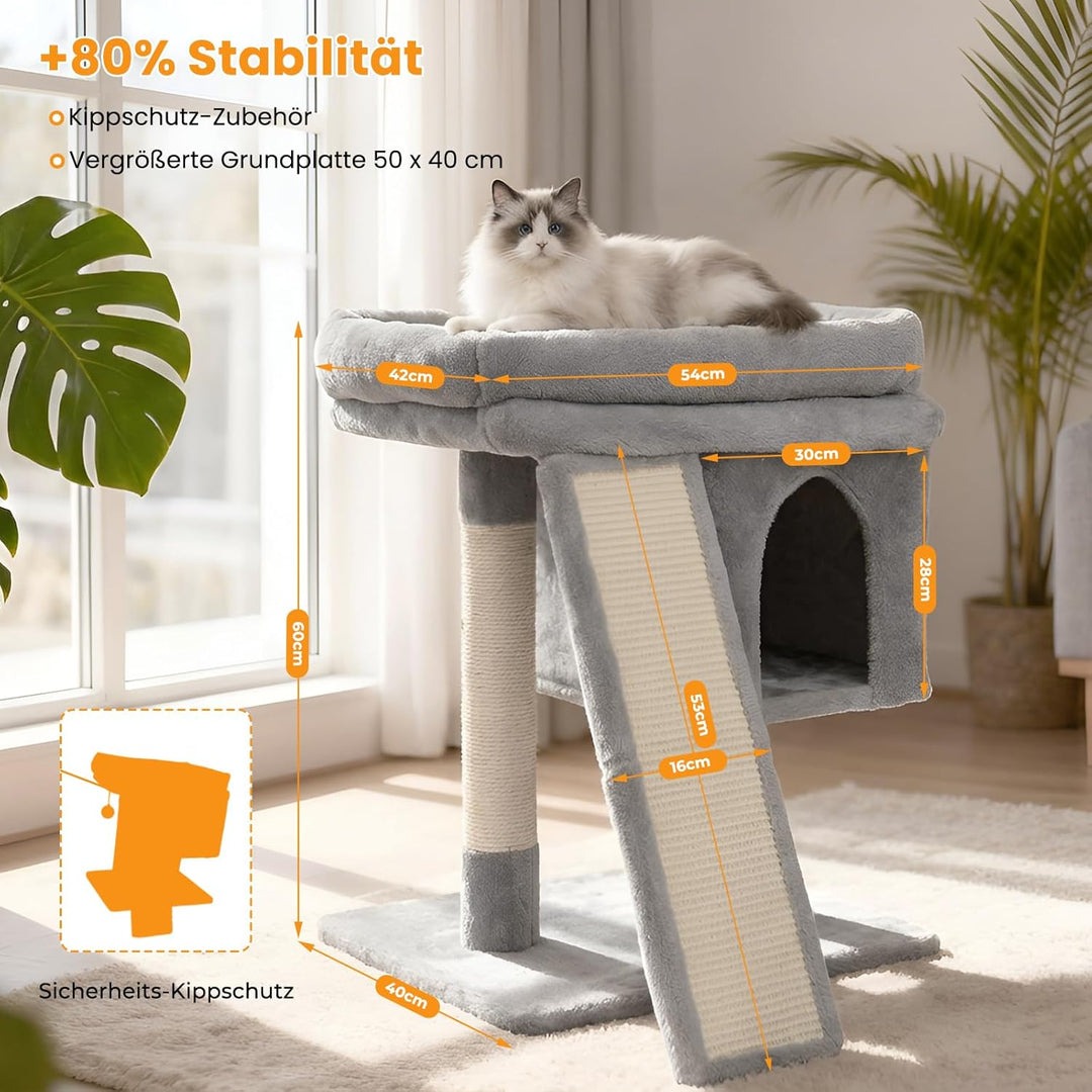 Kratzbaum klein für grosse Katzen XXL - 60cm hoch, Katzenbaum mit extra grosser Plattform (40x50cm)