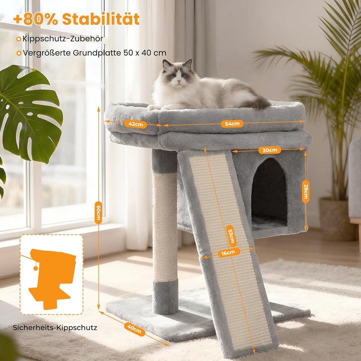 Kratzbaum klein für grosse Katzen XXL - 60cm hoch, Katzenbaum mit extra grosser Plattform (40x50cm)
