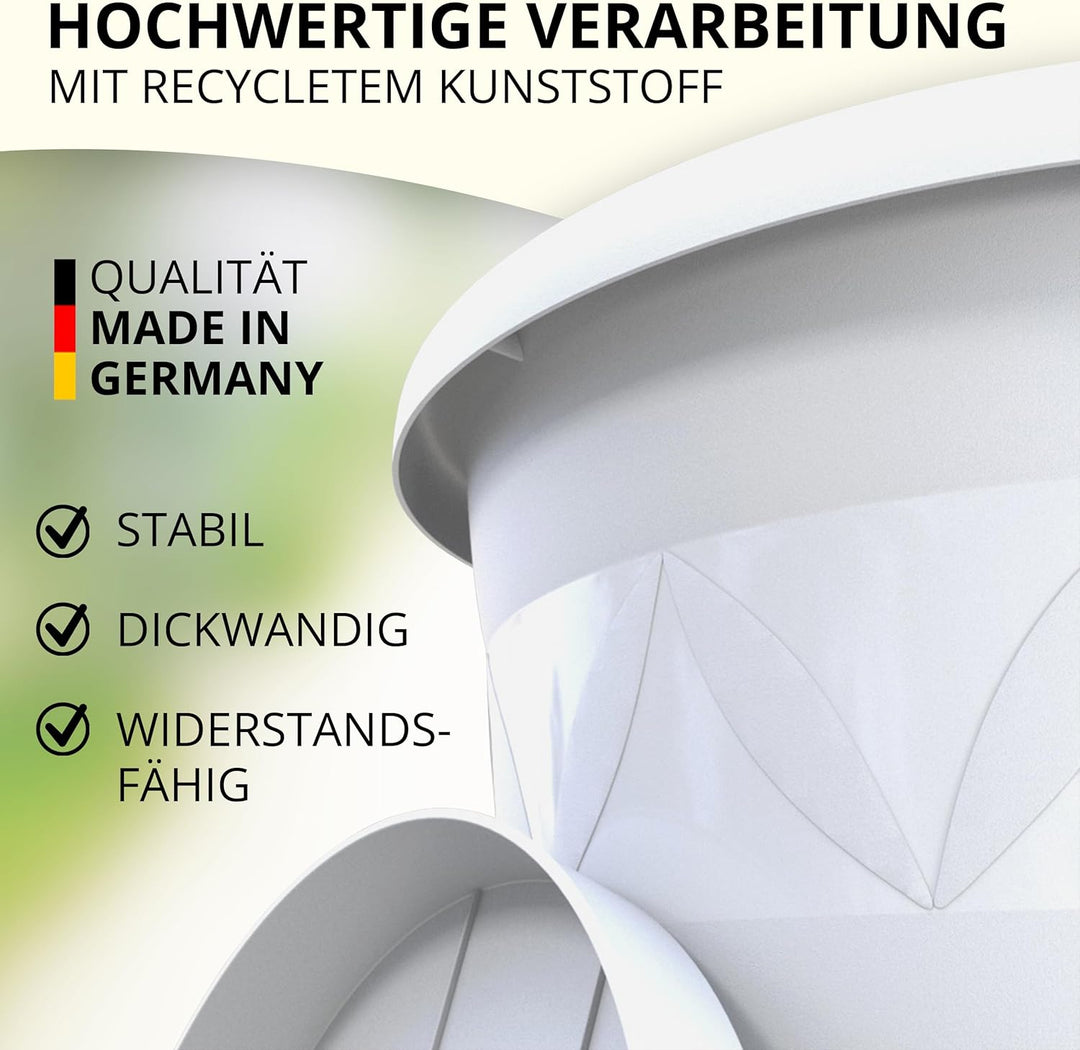 10er Set Blumentöpfe mit Untersetzer 27 cm Durchmesser Weiss runder Pflanzkübel aus Kunststoff gross