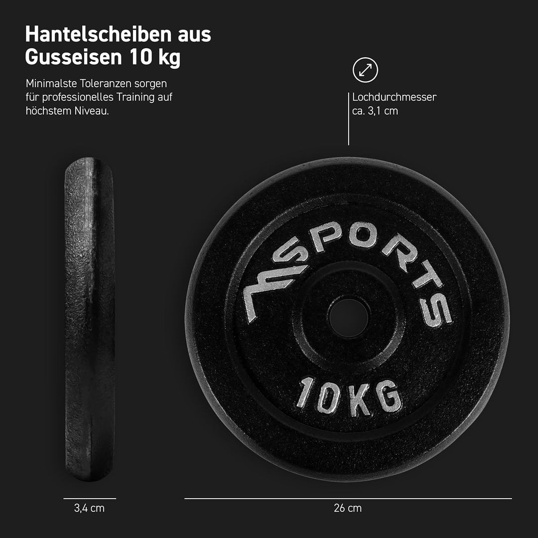 MSPORTS Hantelscheiben Paar Professional aus 100% Gusseisen 5-30 kg Hantel 2 x 10 kg - Schwarz, 2 x