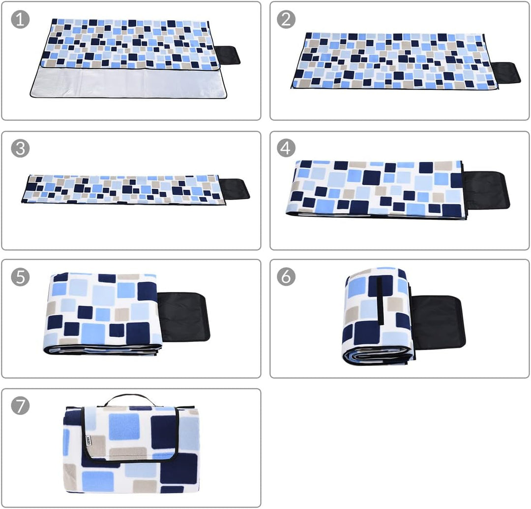 DETEX® Picknickdecke Campingdecke XXL 200x200 cm Wasserdicht Wärmeisoliert Waschbar Fleece Faltbar f