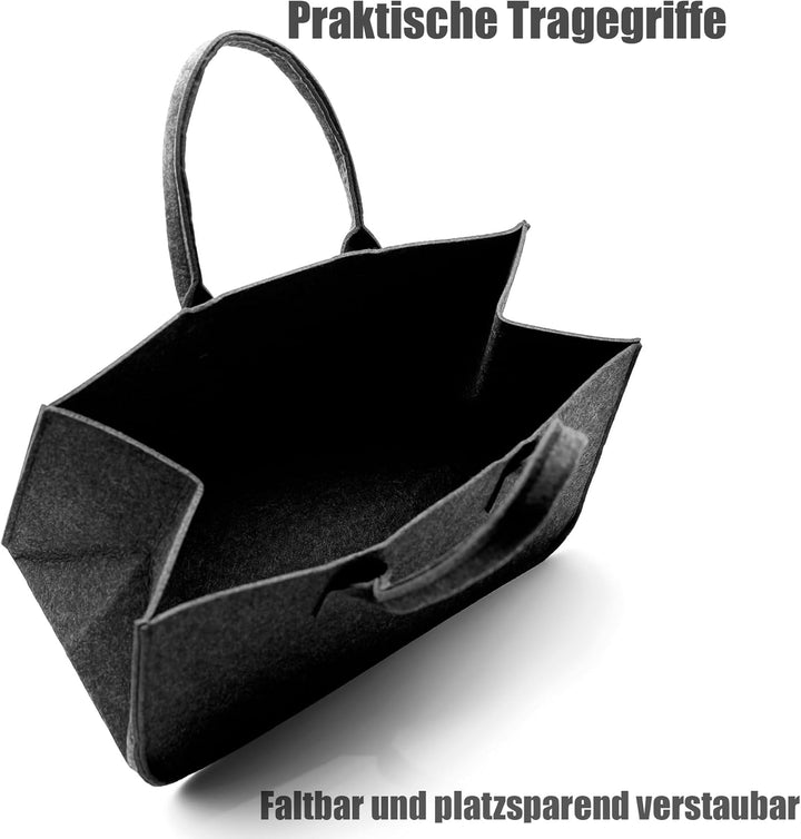 BigDean 3 Stück Filztasche gross in Anthrazit für Kaminholz oder als Shopper verwendbar – Kaminholzk