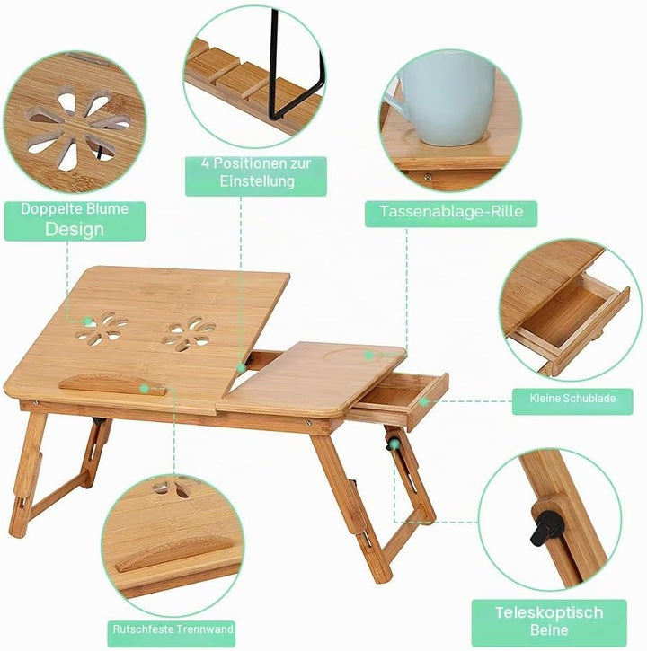 Ejoyous Laptop Stand Betttisch, verstellbar und faltbar 4 Tilt Angles Laptoptisch Notebooktisch Lapd