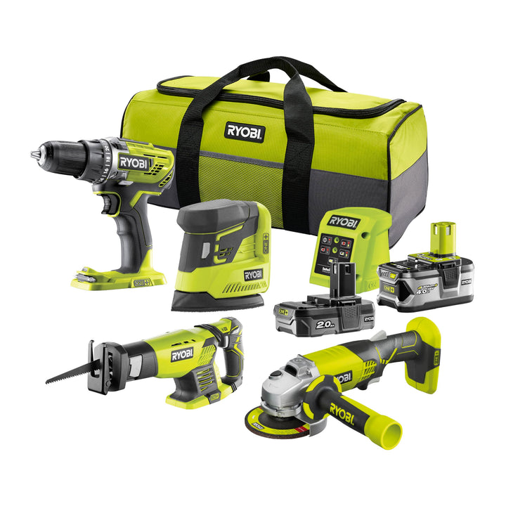 RYOBI 18 V ONE+ 8-tlg. Kombo-Kit R18CK4E-242S, 8-teilig, inkl. 1 x 2,0 Ah, 1 x 4,0 Ah Akku und Ladeg