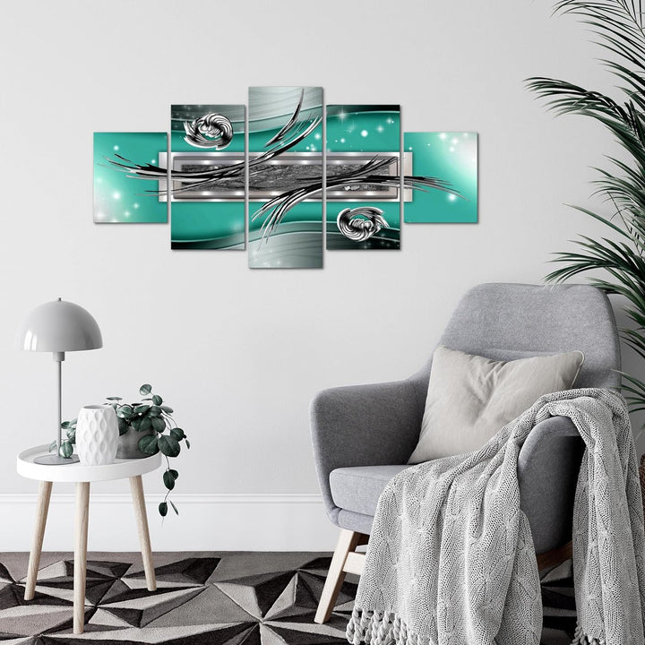 Runa Art Wandbilder Abstrakt 5 Teilig Bild auf Vlies Leinwand Deko Wohnzimmer Schlafzimmer Grau Silb
