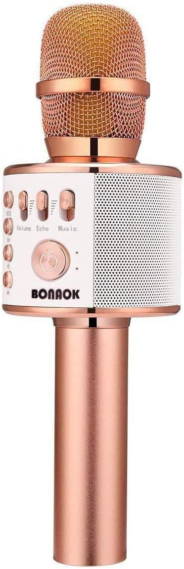 Bluetooth Karaoke Mikrofon Kinder, BONAOK Drahtlose Dynamisches Mikrofon mit Lautsprecher, Familie P