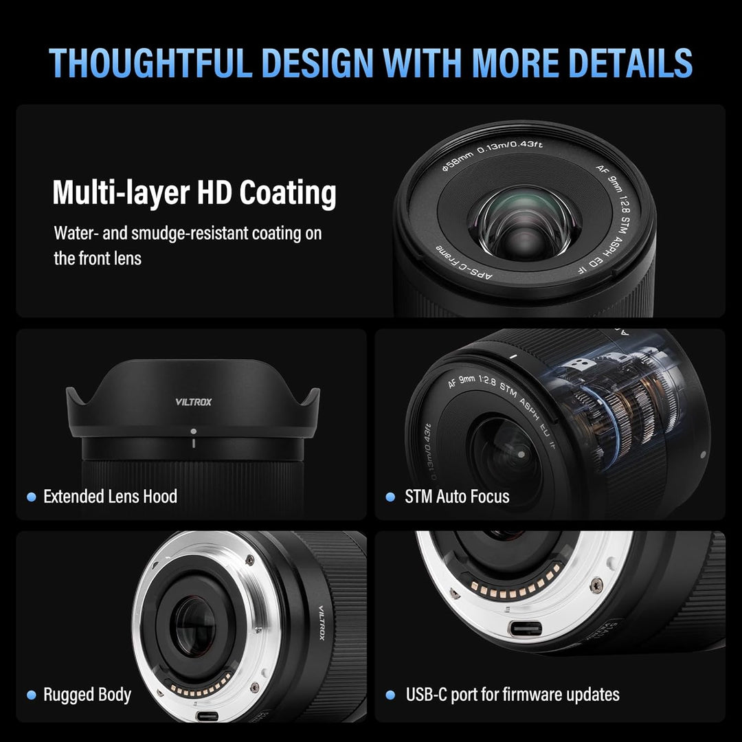 VILTROX 9mm F2.8 E Air AF 9mm F2.8 E Mount Objektiv für Sony E,Autofokus APS-C Ultraweitwinkel Prime