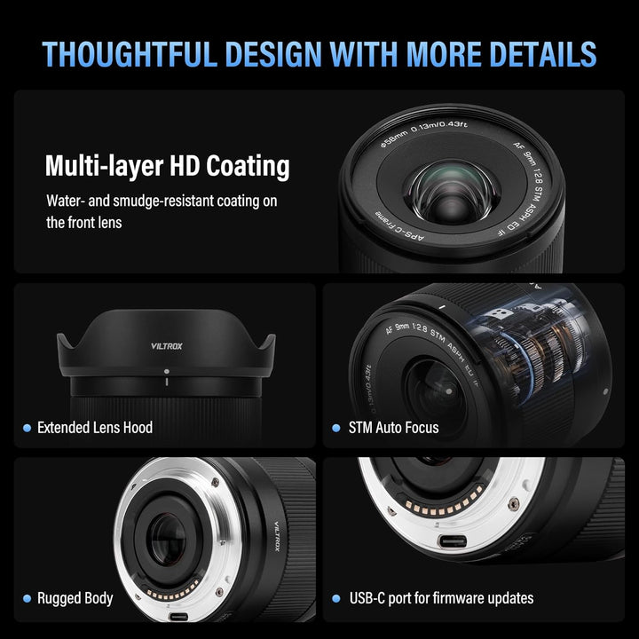 VILTROX 9mm F2.8 E Air AF 9mm F2.8 E Mount Objektiv für Sony E,Autofokus APS-C Ultraweitwinkel Prime