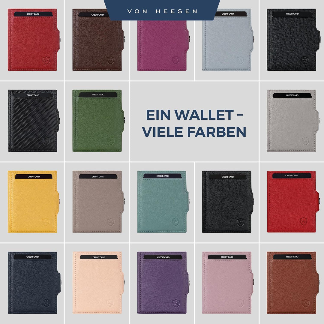 VON HEESEN Slim Wallet mit RFID-Schutz - Mini Geldbörse Herren &amp; Damen klein - Kreditkartenetui Geld