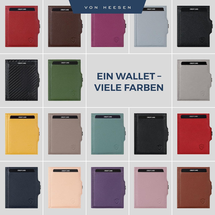 VON HEESEN Slim Wallet mit RFID-Schutz - Mini Geldbörse Herren &amp; Damen klein - Kreditkartenetui Geld