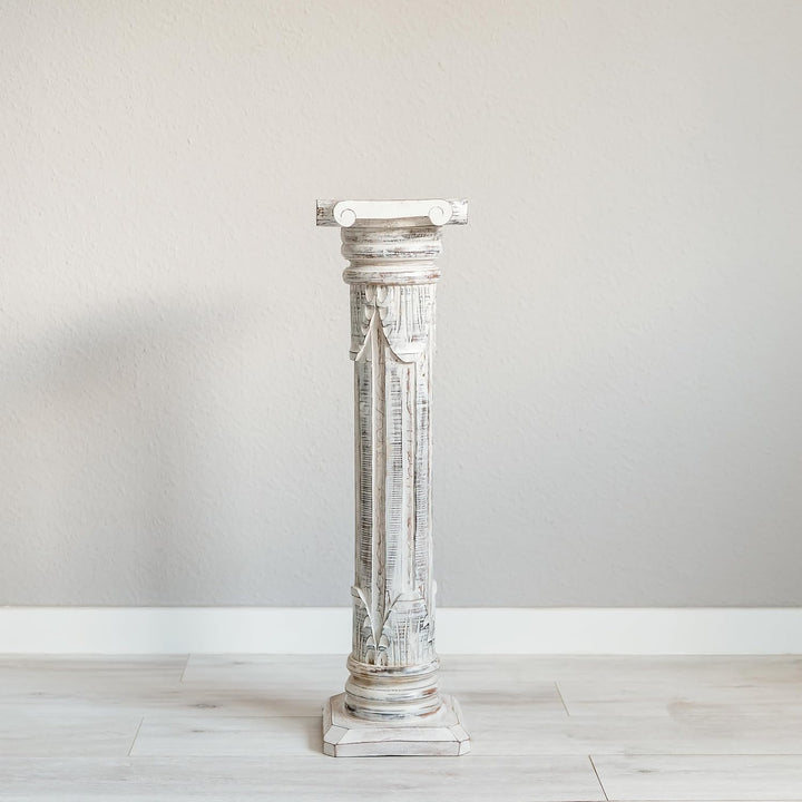 livasia edle Blumensäule Holz im Antik-Look – 80cm – Dekosäule aus Albiziaholz, Handgefertigt, Nachh