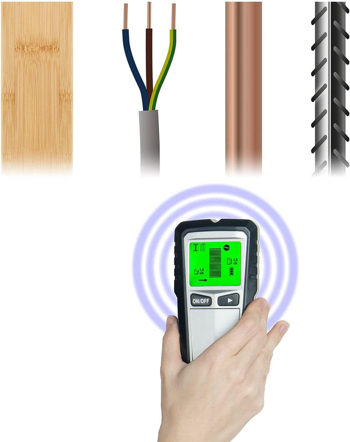 AGT Leitungsfinder: 5in1-Multi-Detektor mit LCD-Display für Metall, Stromleitungen & Holz (Kabelfind