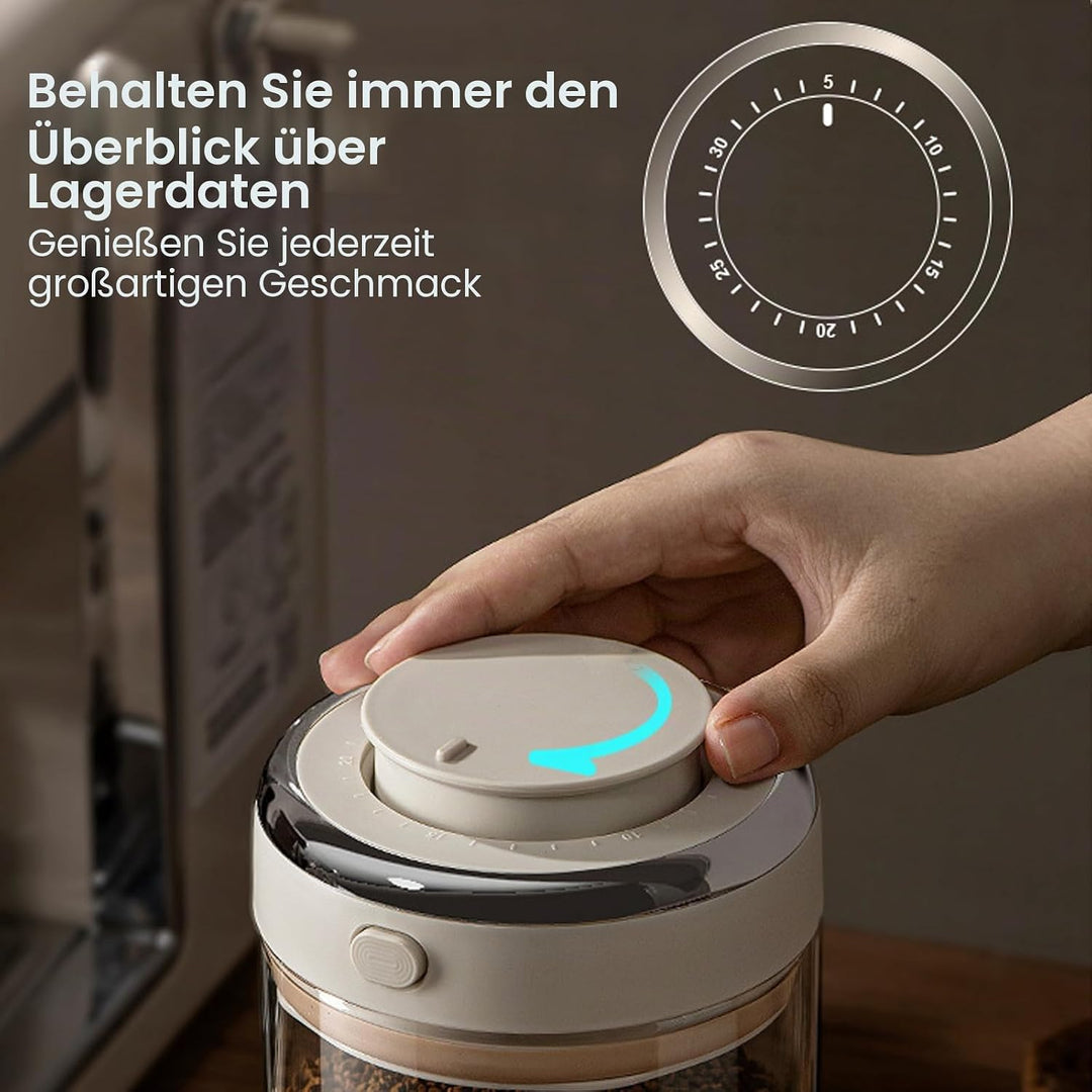 Kaffeedose Luftdicht Glas, 1700ML Vakuum Kaffeedose, Transparent Kaffeebohnen Aufbewahrung, Kaffeebe